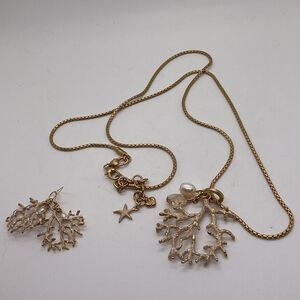 Brighton Gold Toned Reef Coral Pendant Necklace and Earring Set